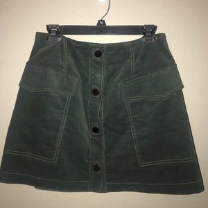 Green corduroy button up skirt